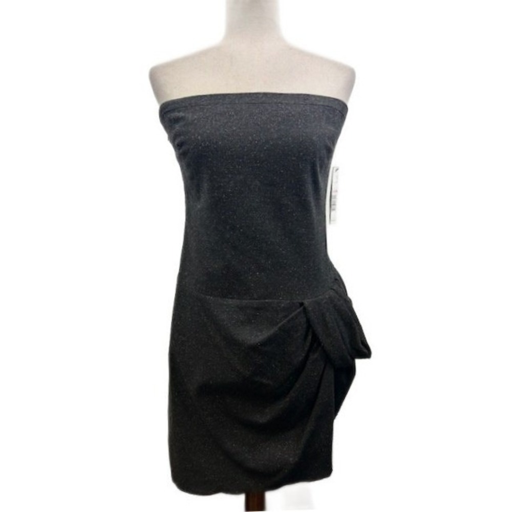 2b Rych Women's Size 10 Black Sparkle Draped‎ Tube Cocktail Party Dress $385 New
